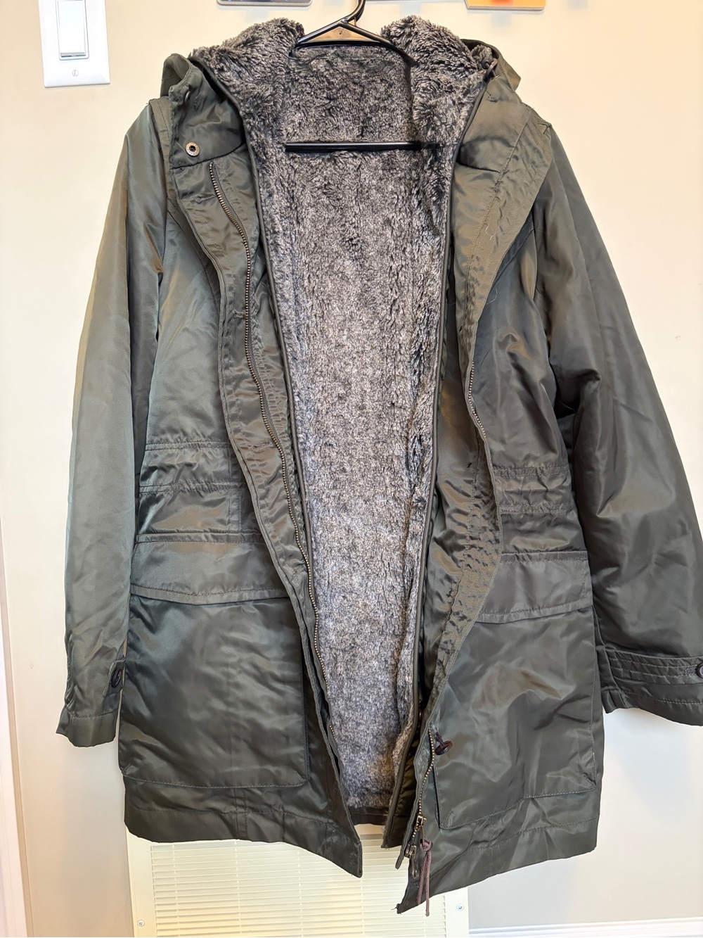 Olive Green Hooded Parka Jacket with Faux Fur Lining from Tommy